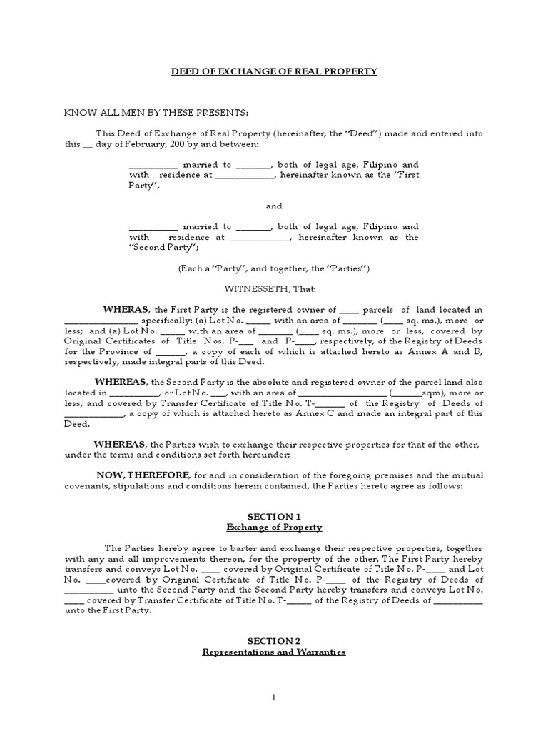 Deed of Exchange of Real Property PDF Deed Natural Resources Law