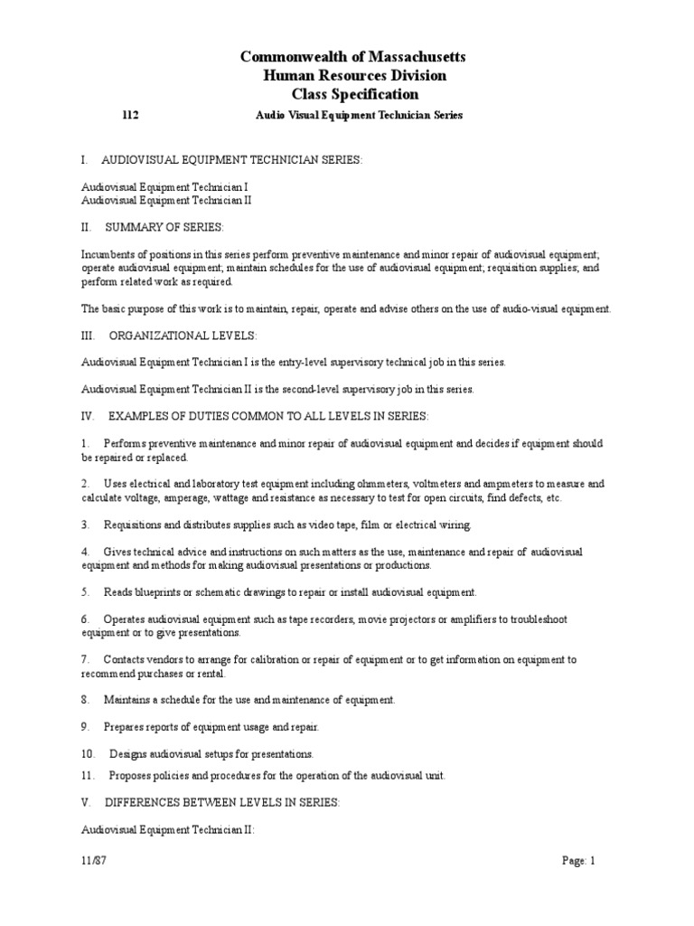 Audio Visual Equipment Technician Roles | PDF | Diploma | Academic Degree