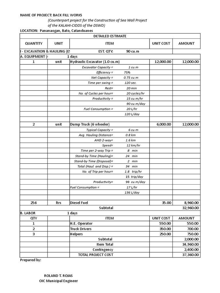 Excavation Cost Estimates in Philippines | PDF | Fuel Efficiency | Truck