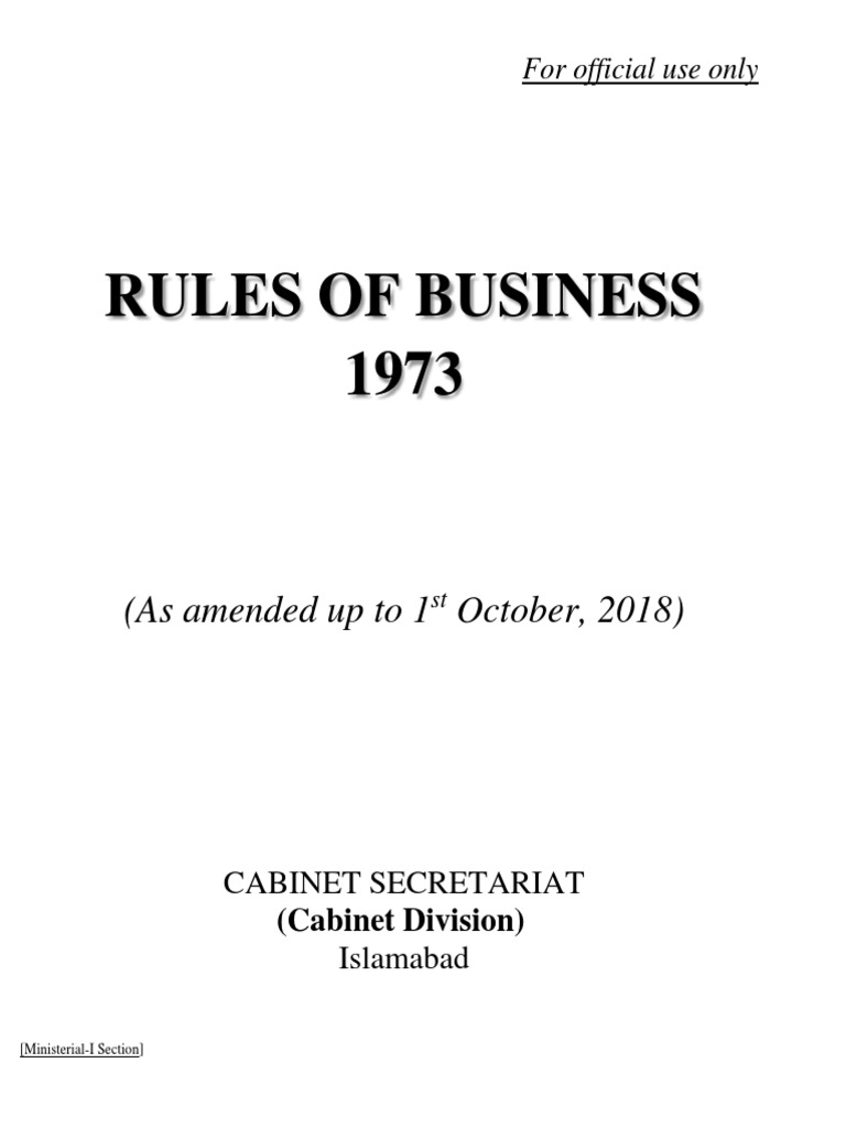 Rules of Business 1973 (Updated) PDF Government Of Pakistan