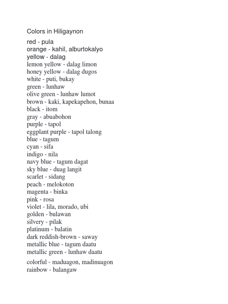 Colors in Hiligaynon PDF