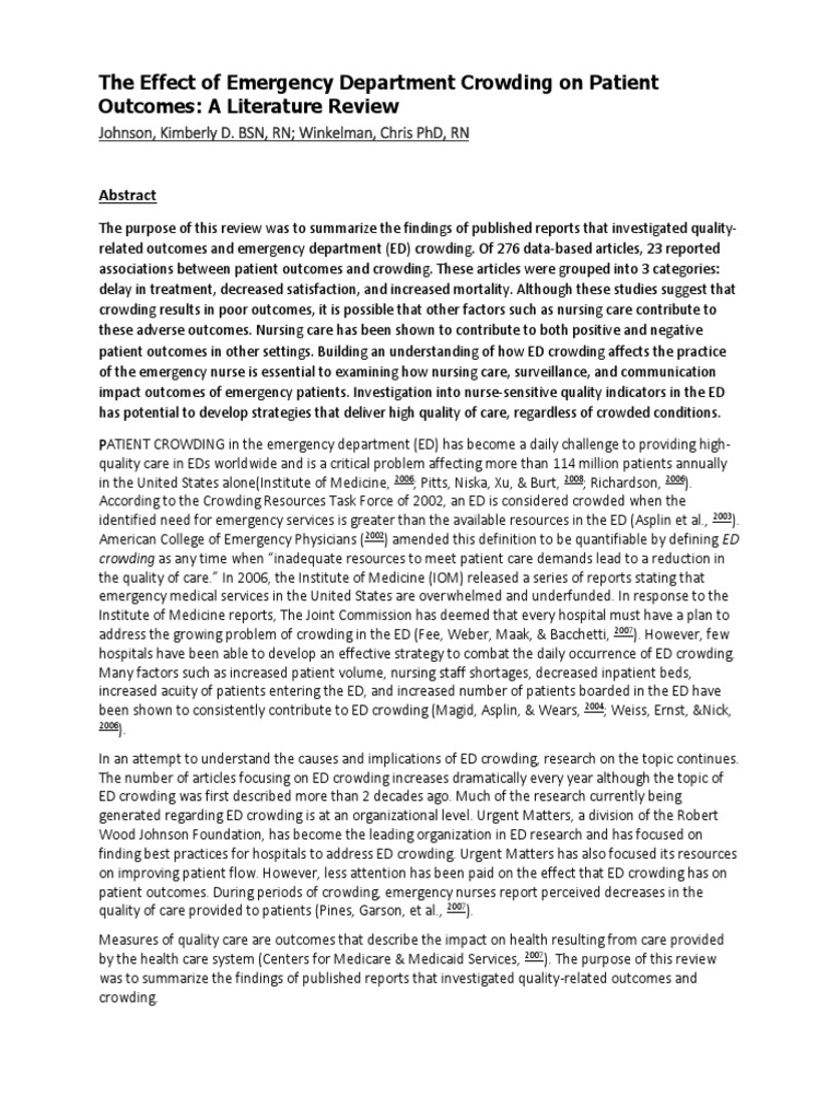 The Effect of Emergency Department Crowding On Patient Outcomes: A ...