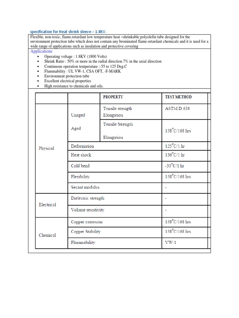 Specification for Heat Shrink Sleeve