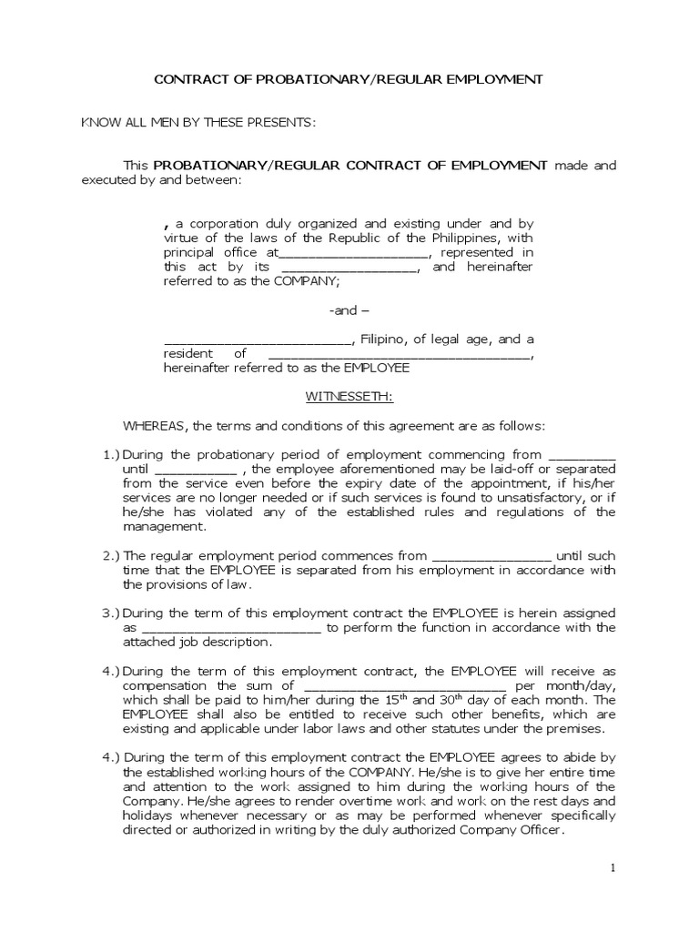 Contract Of Regular Employment Pdf Overtime Employment