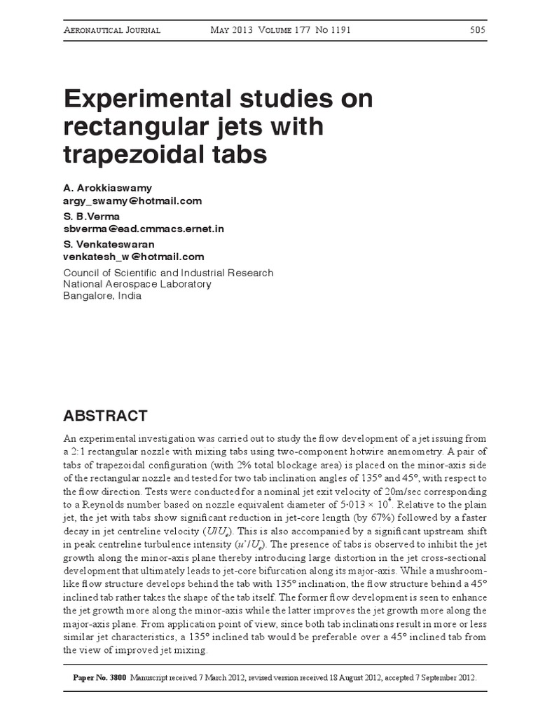 Jet Flow Enhancement with Trapezoidal Tabs | PDF | Vortices | Nozzle