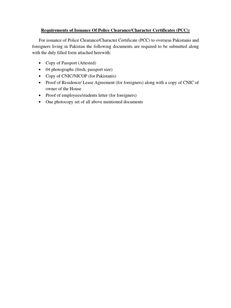 Police Clearance Certificate Requirements | PDF
