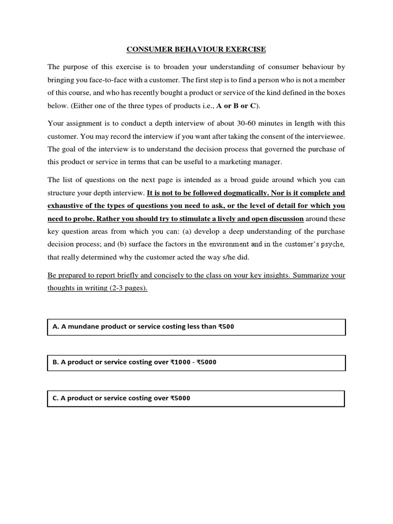 Consumer Behaviour Exercise PDF | PDF | Consumer Behaviour | Decision ...