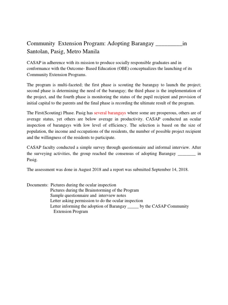 Community Program in Barangay Santolan | PDF | Needs Assessment ...