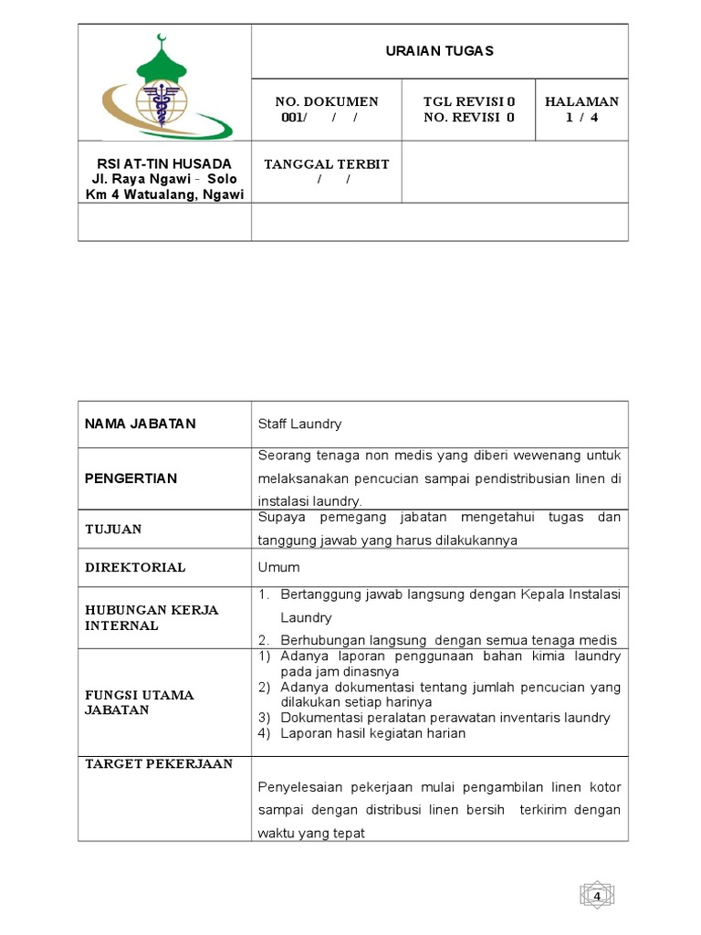 Uraian Tugas Staff Instalasi Laundry PDF
