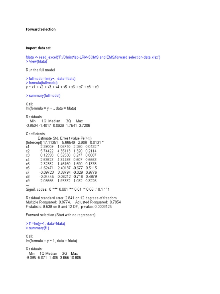 Import Data Set: Forward Selection | PDF | Errors And Residuals ...