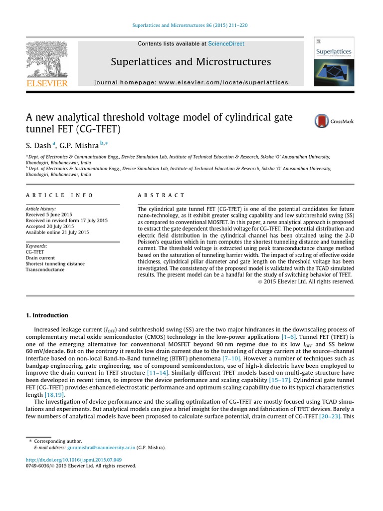Analytical Model for CG-TFET Threshold Voltage | PDF | Field Effect ...