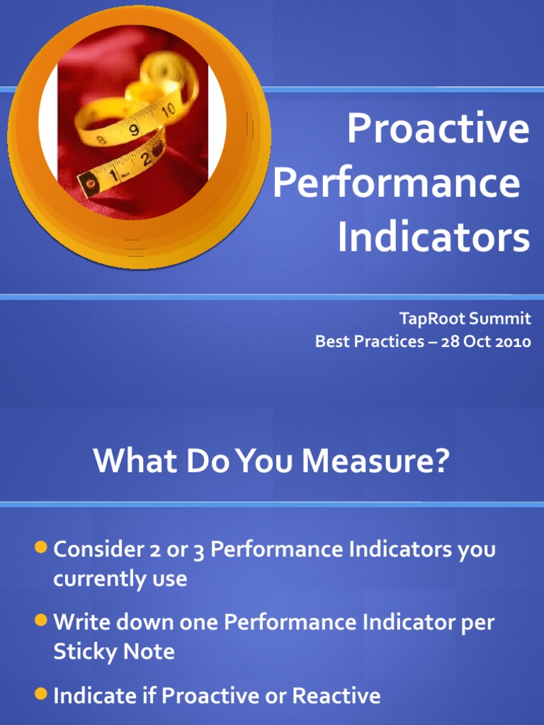 Proactive Performance Indicators Taproot Summit Best Practices 28