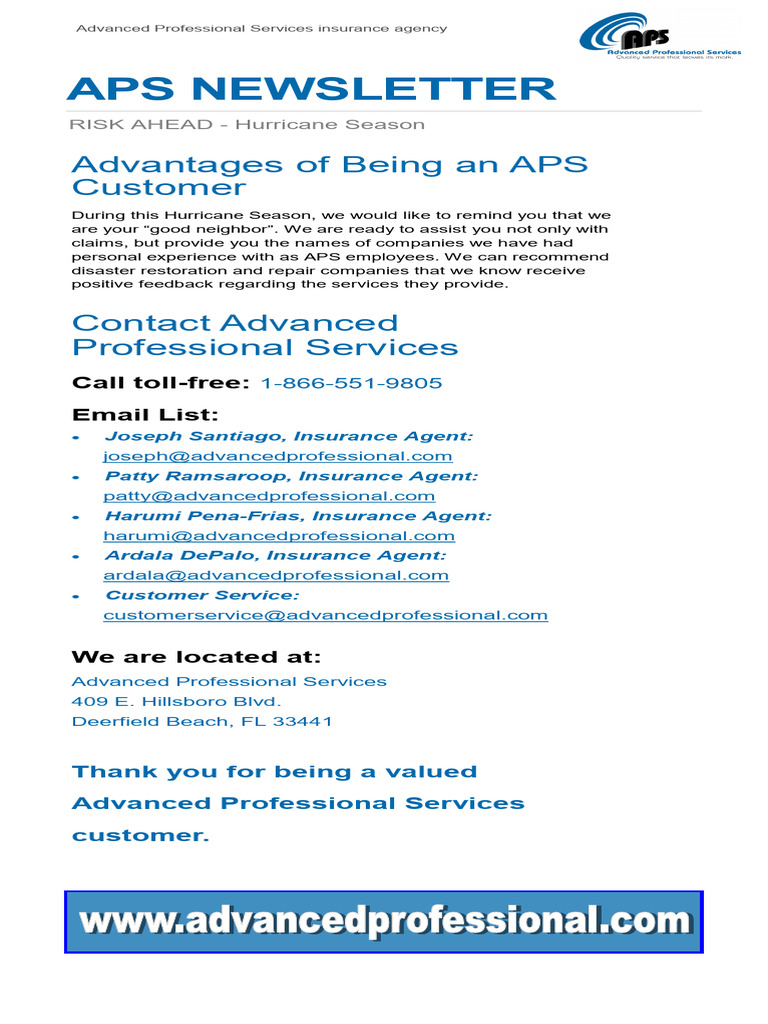 APS Insurance Newsletter 08292019