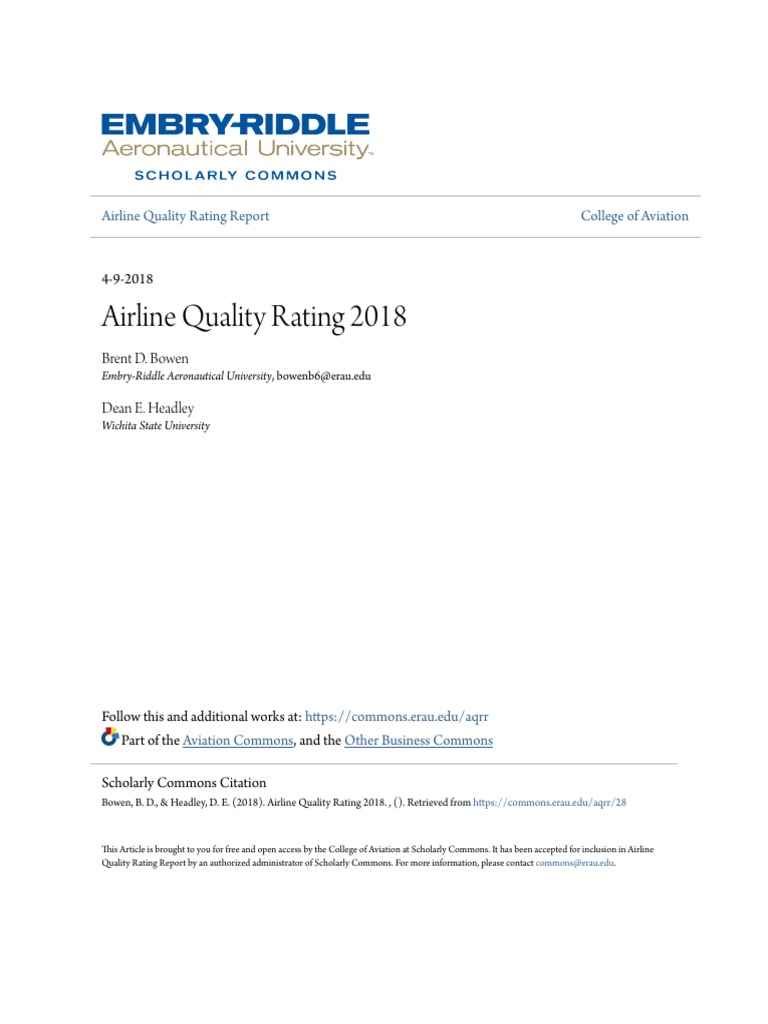 Airline Quality Rating 2018 PDF Airlines Transport Companies