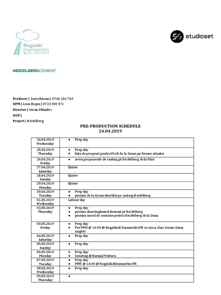 Heidelberg Pre-Production Schedule | PDF
