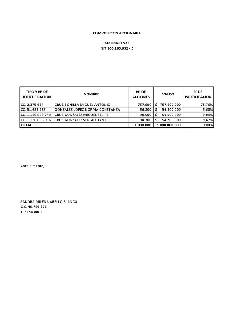 Certificacion Accionaria | PDF