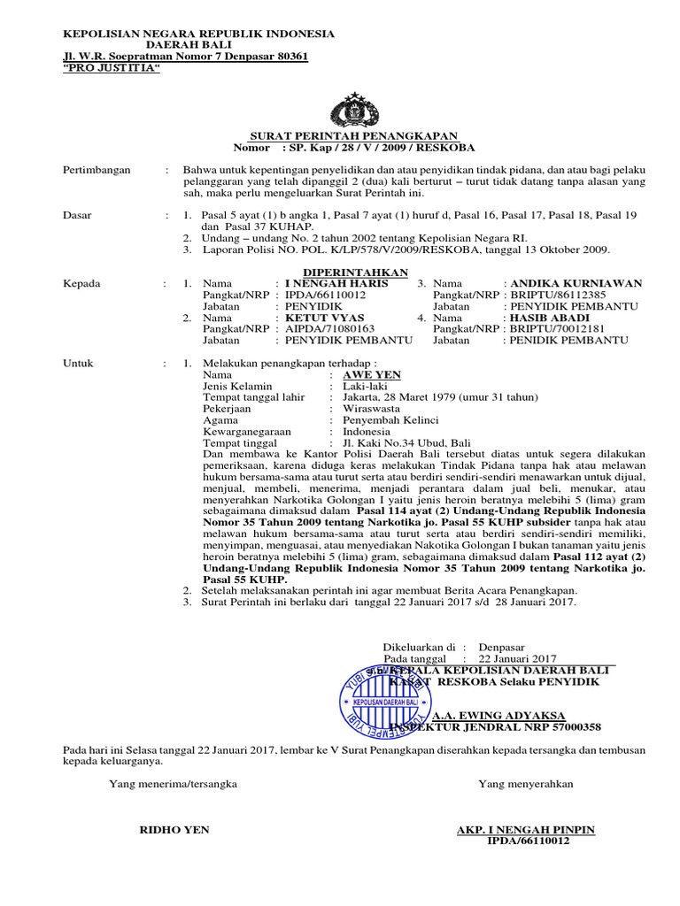 Surat Penangkapan Fiktif