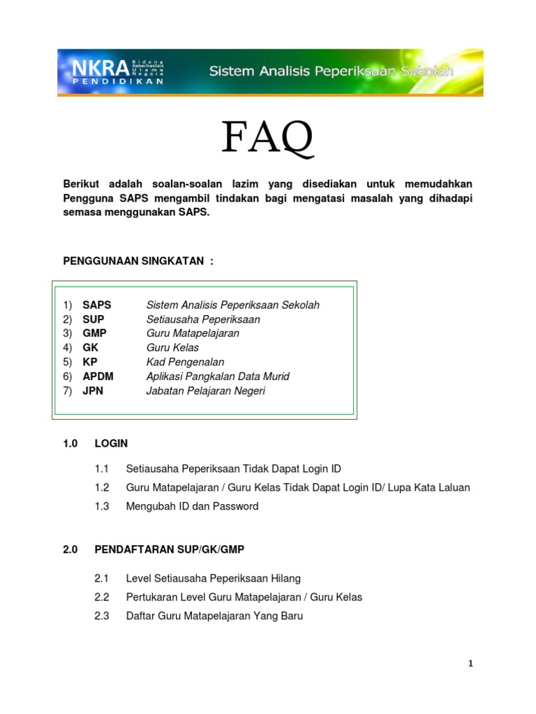 Panduan Am Masalah SAPS PDF | PDF