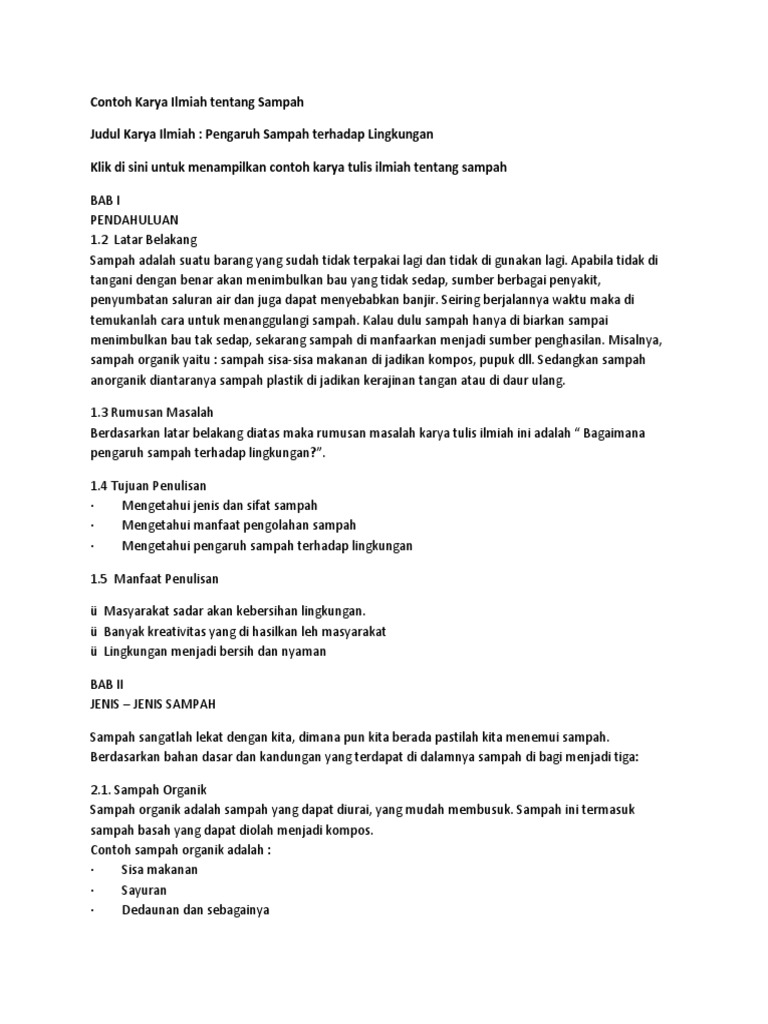 Contoh Karya Ilmiah Tentang Sampah Docx