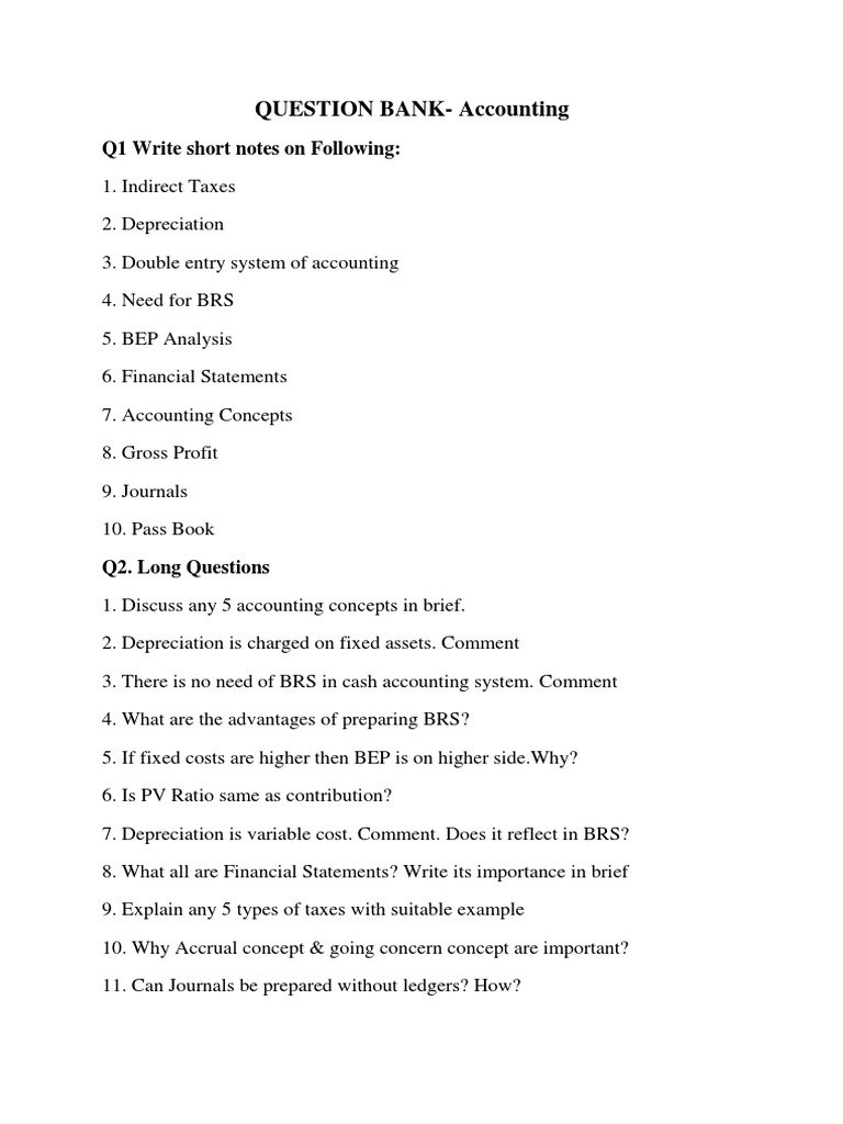 QUESTION BANK-Accounting: Q1 Write Short Notes On Following | PDF