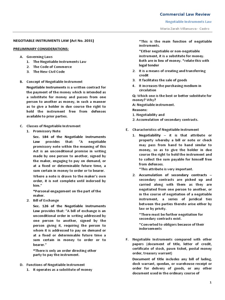 Zarah Notes Nego PDF Negotiable Instrument Promissory Note