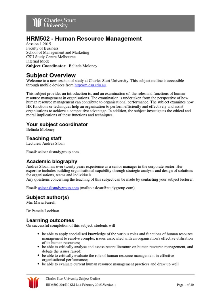HRM502 Human Resource Management Outline | PDF | Libraries | Turnitin