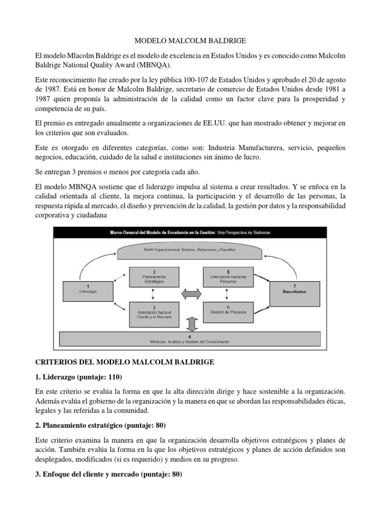 Modelo Malcolm Baldrige | PDF | Calidad (comercial) | Business