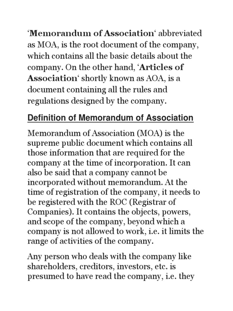 Understanding Memorandum of Association | PDF | Companies | Limited Company