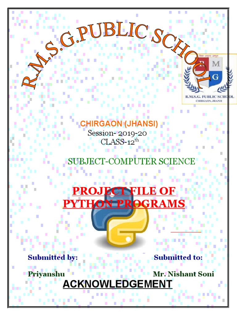 Project File of Python Programs: Acknowledgement | PDF | Python ...