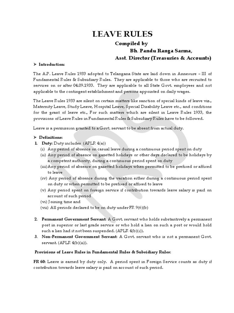 A Comprehensive Guide to Leave Rules for Telangana State Government