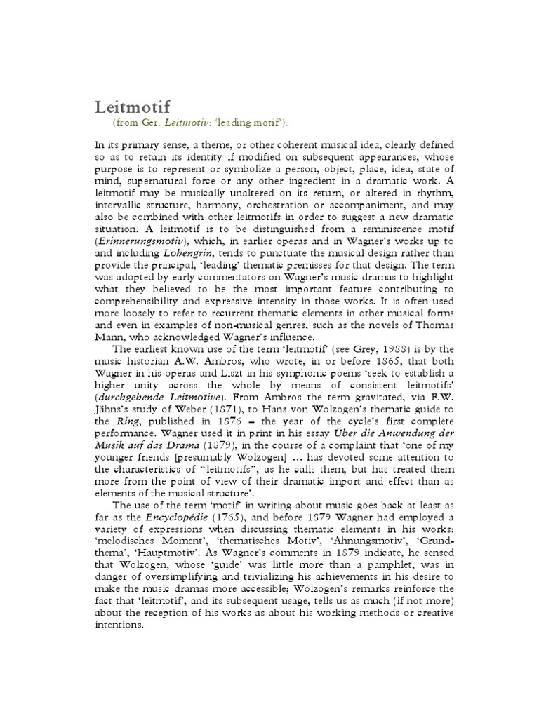 Leitmotif (From Ger. Leitmotiv Leading Motif') PDF Richard Wagner
