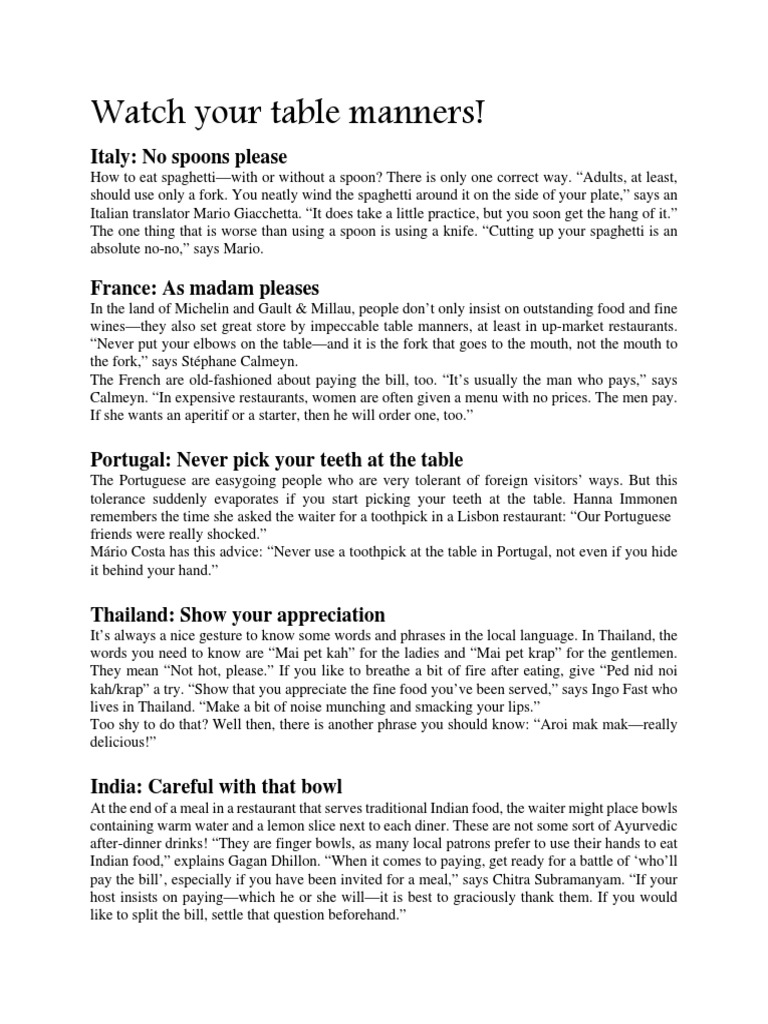 Watch Your Table Manners PDF Restaurants Food And Drink