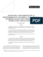 ESTADO DEL CONOCIMIENTO de La Biodiversidad en Colombia