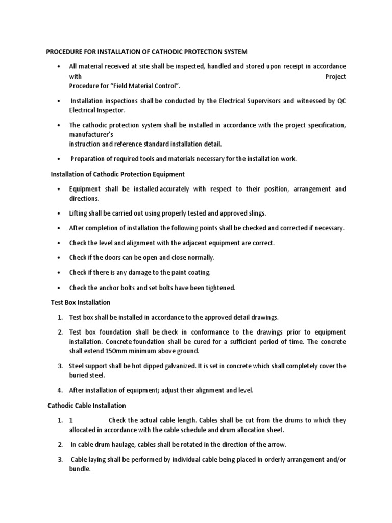 Cathodic Protection Installation Procedure | PDF | Electrochemistry ...