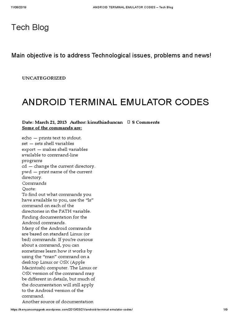 Android Terminal Emulator Codes Tech Blog Pdf Android Operating System Command Line Interface