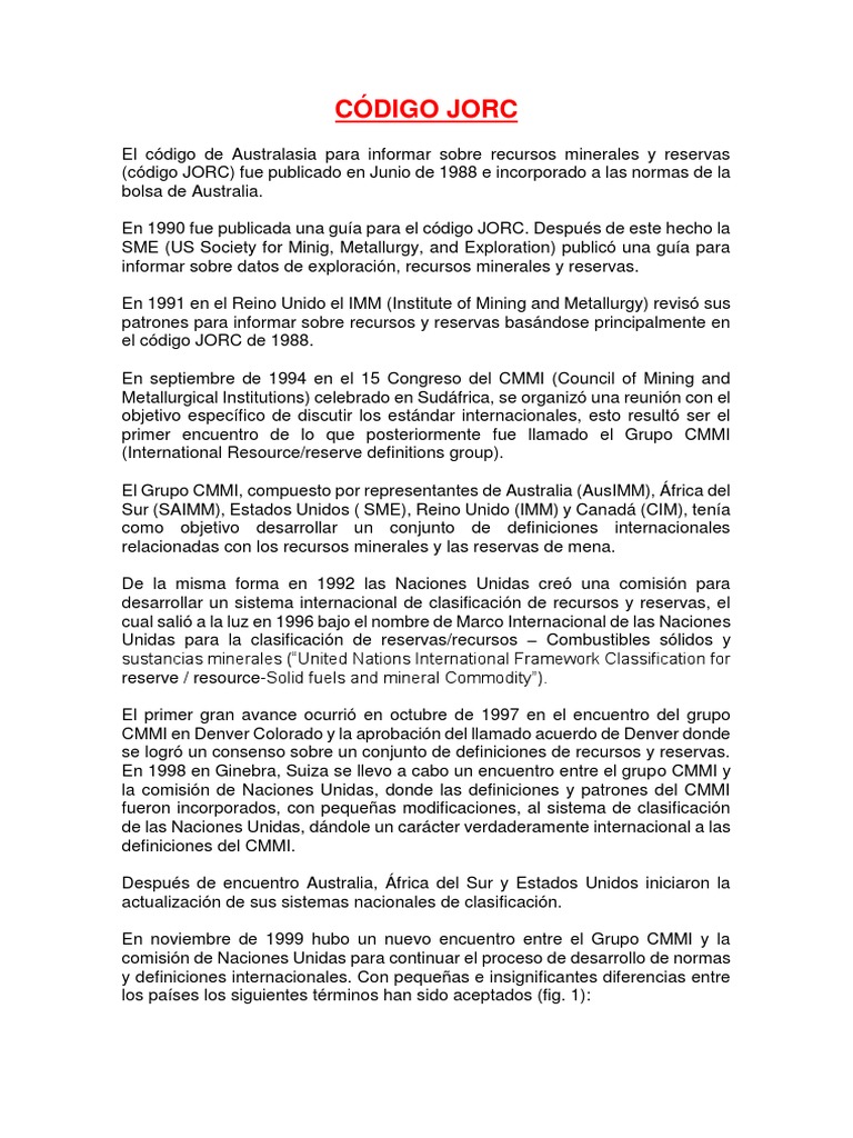 Código JORC: Clasificación de Recursos Minerales | PDF | Geología ...