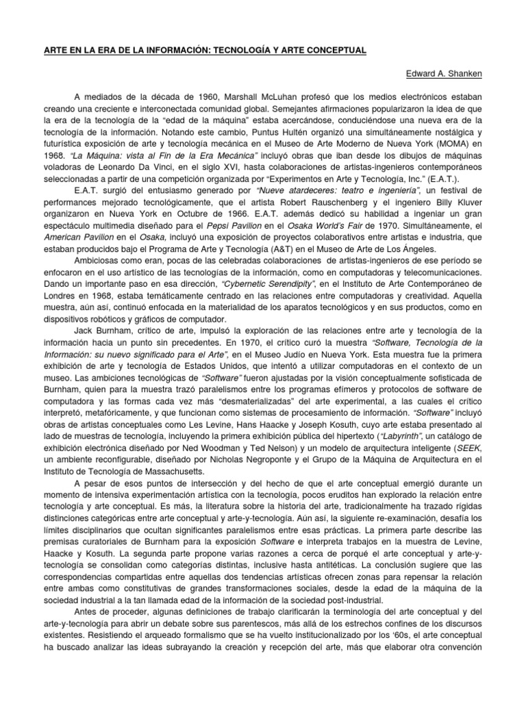 Arte y Tecnología en la Era Informática | PDF | Software | Crítica de arte