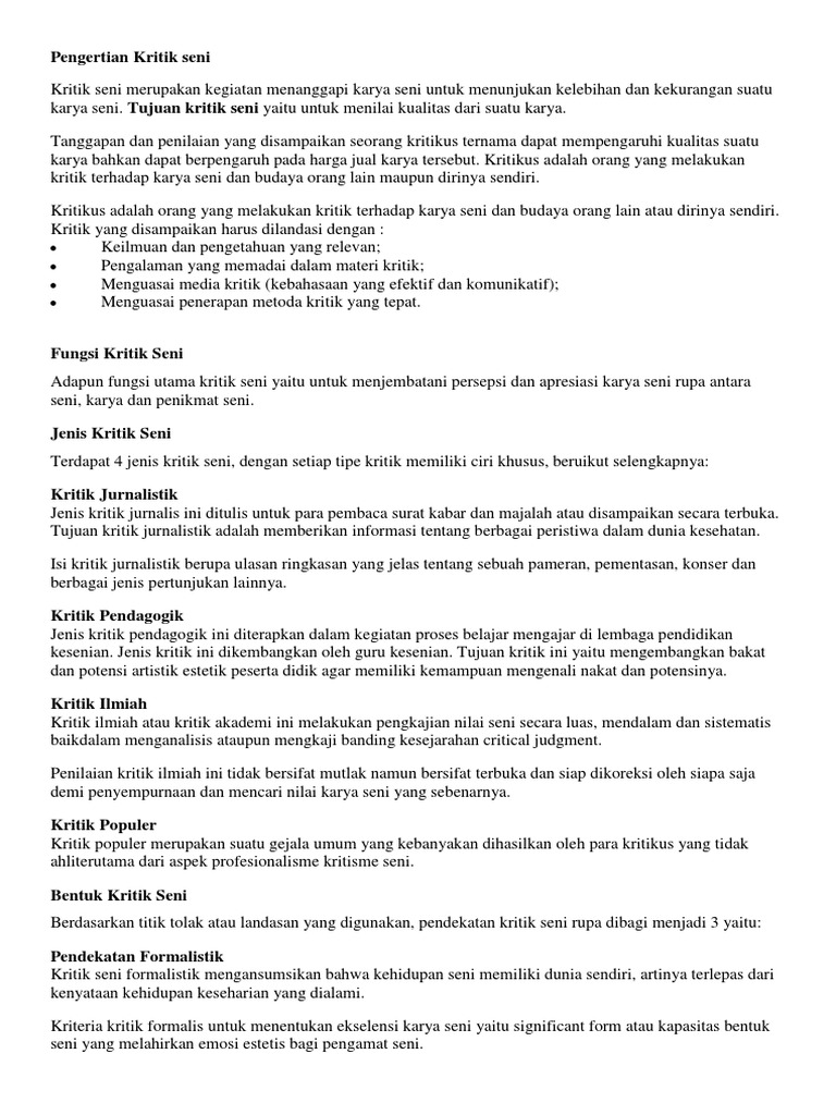 Pengertian Kritik Seni
