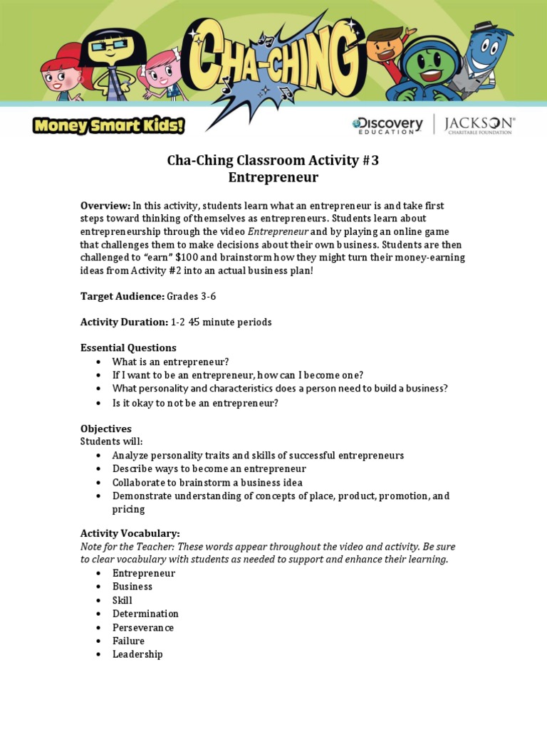 Entrepreneur Basics for Grades 3-6 | PDF | Entrepreneurship | Income