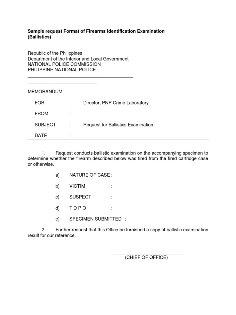 Ballistics Examination Request Format | PDF | Science & Mathematics ...