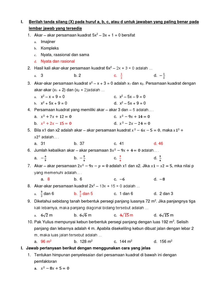 Persamaan Kuadrat Kelas 9
