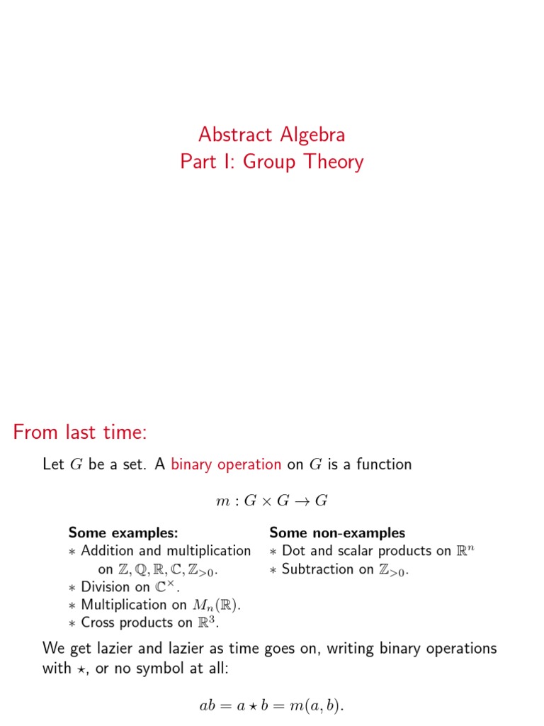 Abstract Algebra Part I: Group Theory | PDF | Group (Mathematics) | Integer