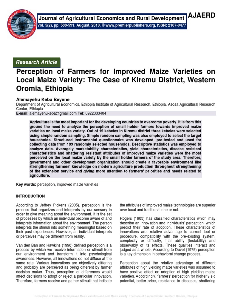 Perception of Farmers For Improved Maize Varieties On Local Maize ...