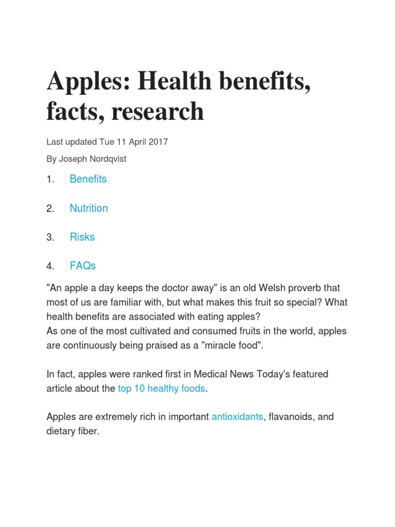 Apples Health Benefits, Facts, Research PDF
