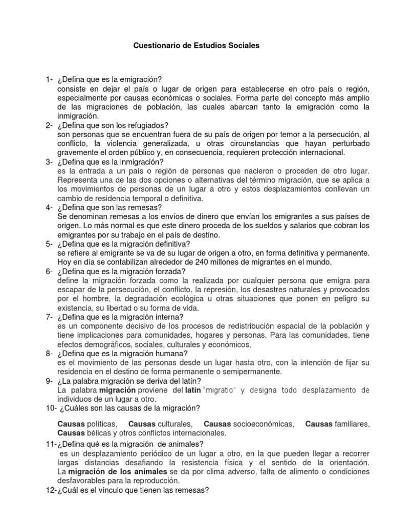 Cuestionario de Migración | PDF | Migración humana | Guatemala