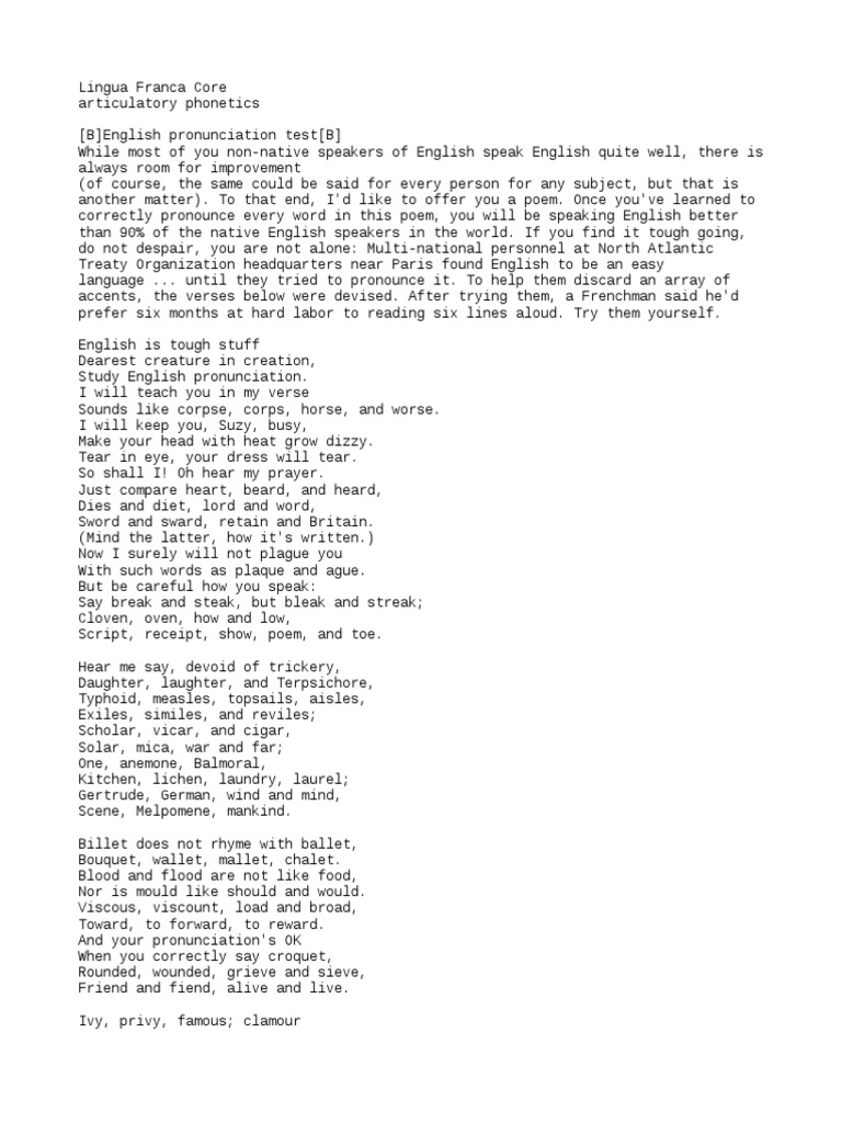Poem Pronunciation PDF English Language Linguistics