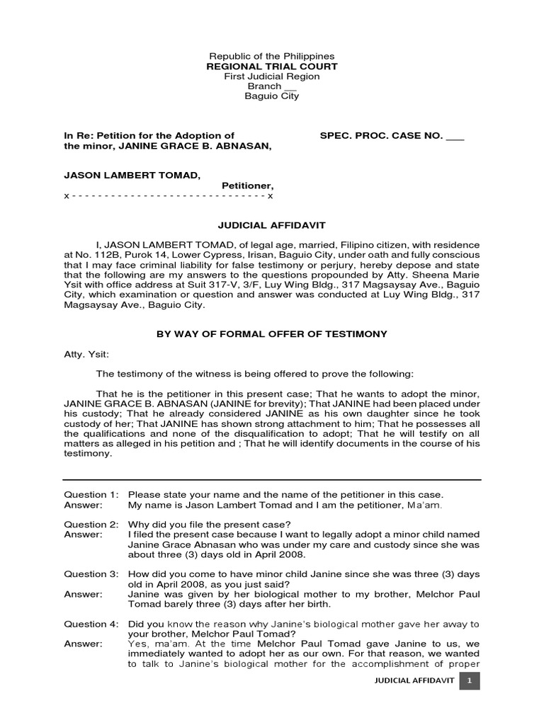 Judicial Affidavit Affidavit Testimony