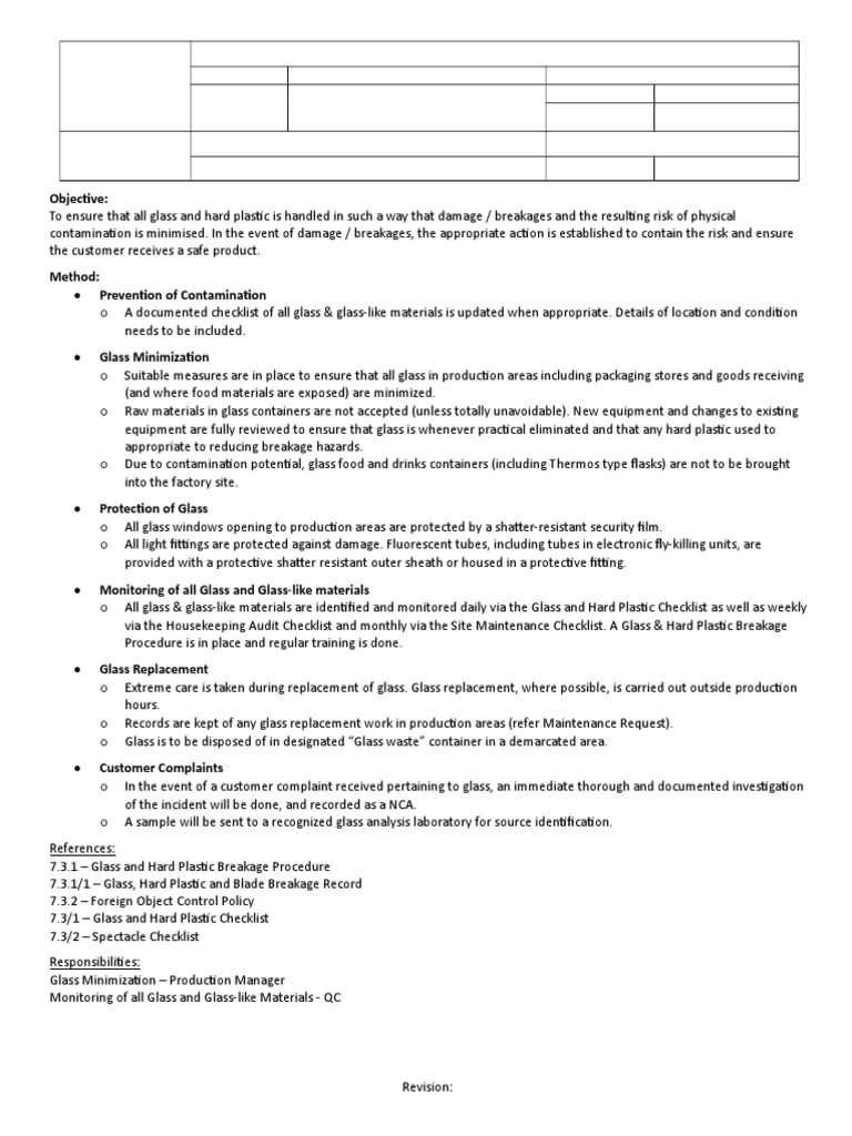 Glass and Hard Plastic Control PDF Glasses Plastic