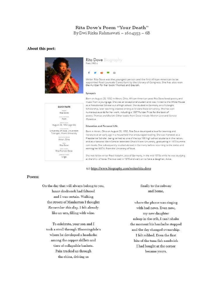 (EXPOET) Analyzing The Meaning of Rita Dove's Poem PDF Feeling
