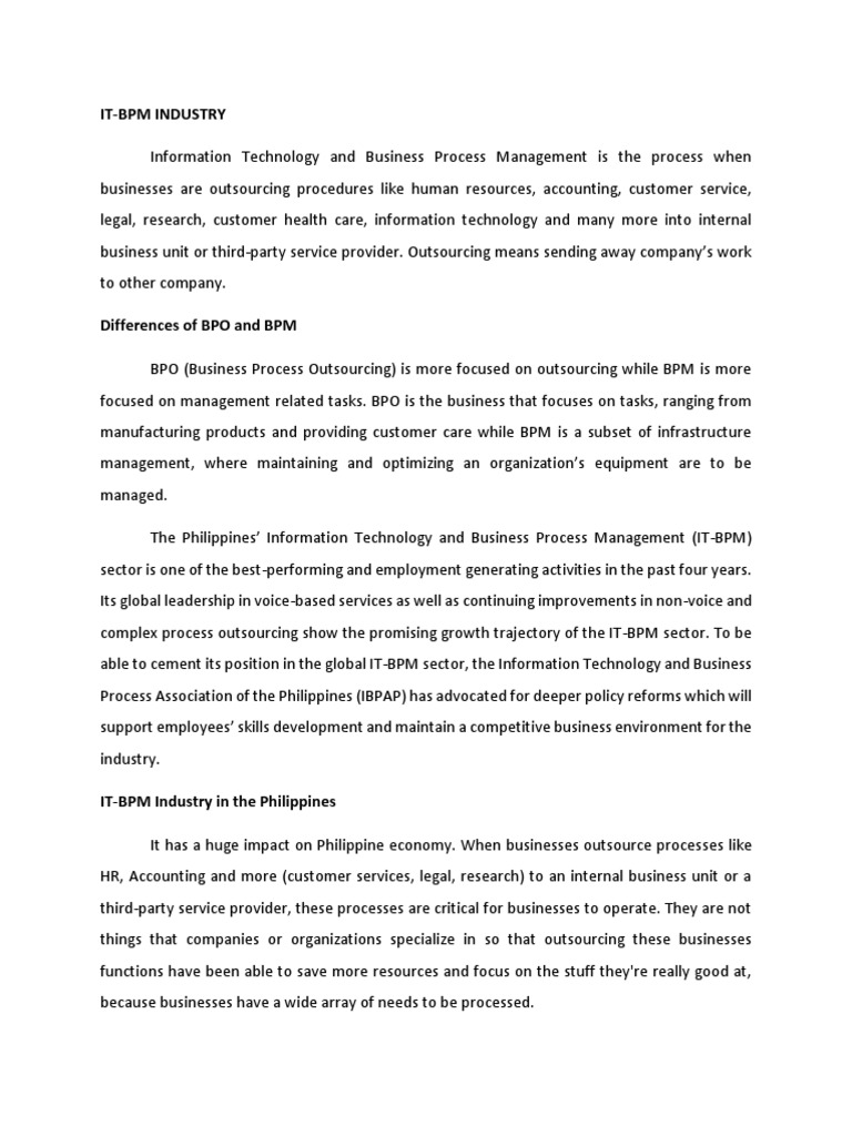 0 BPO101 IT BPM Written Report | PDF | Outsourcing | Business Process ...
